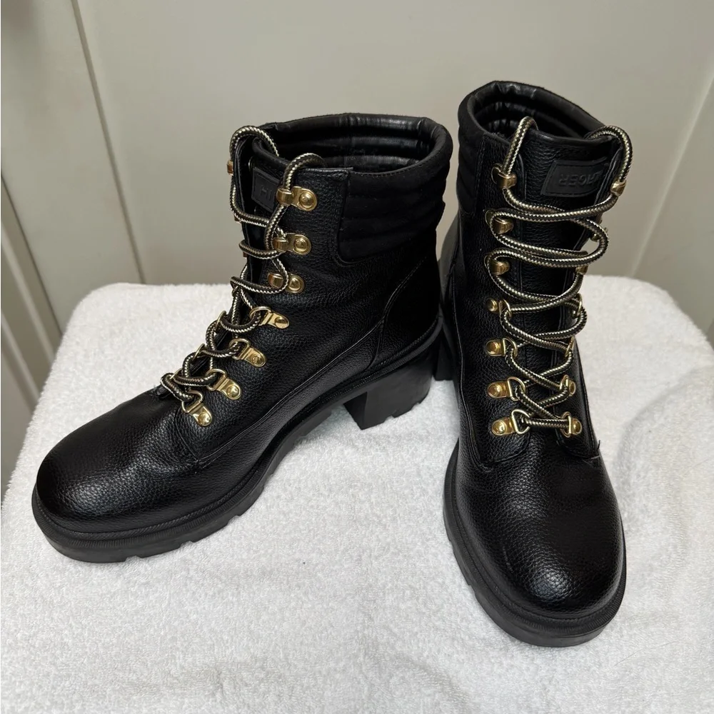 Tommy Hilfiger Black Combat Boots with Gold Details - Picture 1 of 16